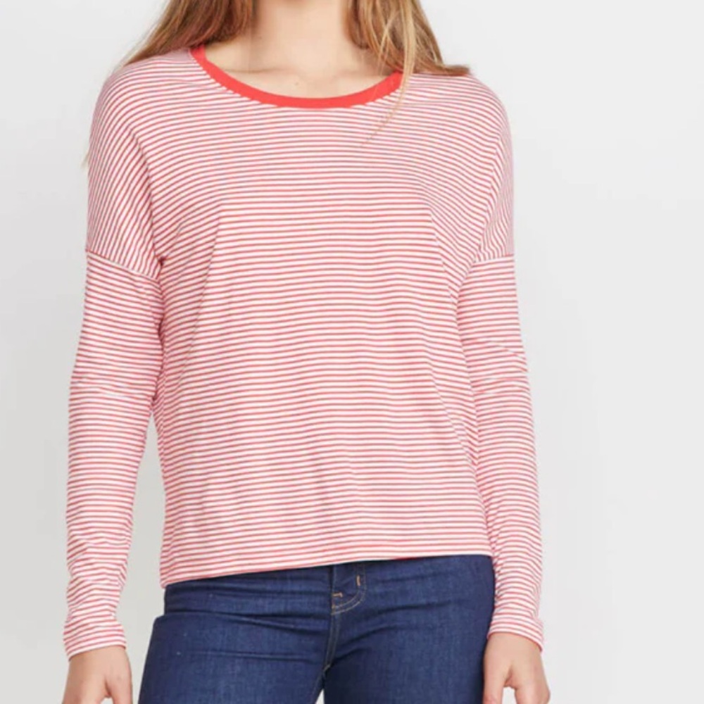 Marine Layer Valerie Longsleeve in Poinciana/White Long Sleeve Tee Size Small
